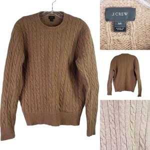 J. Crew Sweater Womens Medium Lambswool Long Sleeve Cable-Knit Neutral Dark Tan